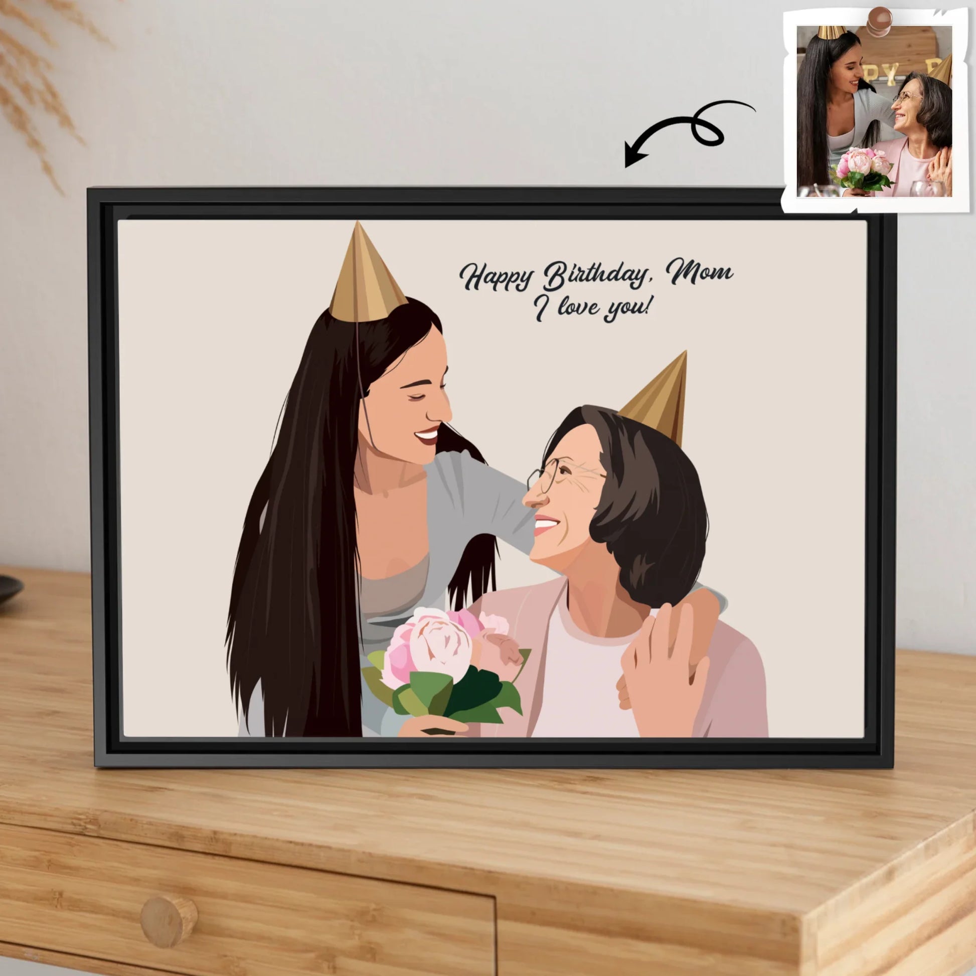 Happy Mothers Day Gift, Customized Portrait Photo to Illustration Art Paiting, Memorial Canvas-BeUnikArt