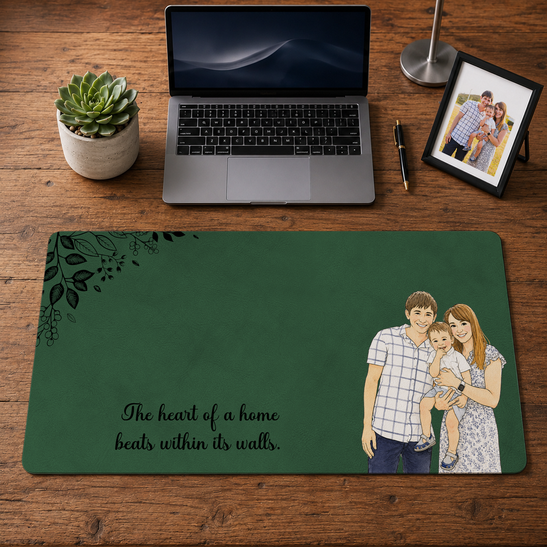 Personalized Big Family Photo to Water Color Doodle Desk Mat with Custom Text