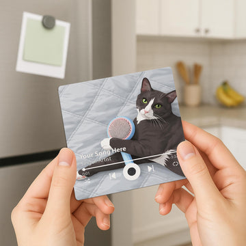 Personalized Pet Illustration Music Fridge Magnet - Custom Paw-trait Art & Song Recording Keepsake for Pet Lovers