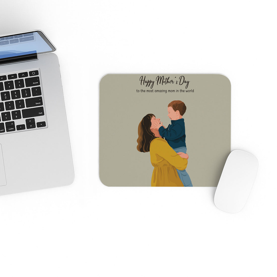 Custom Portrait from Photo Family Picture Rectangle Mouse Pad Illustration Style Mother's Day Gift