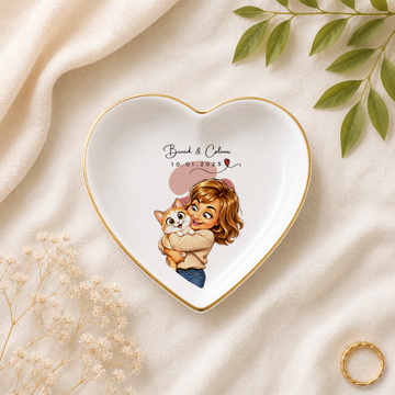Custom Pet & Owner Photo Caricature Trinket Dish with Personalized Text, Funny Pet Lover Keepsake Gift