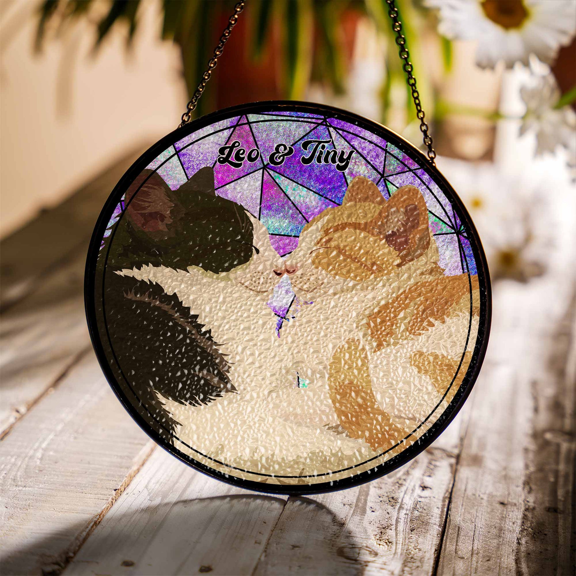 Personalize Pet and Owner Portrait Photo Illustration Art, Pet's Photo Glass Suncatcher, Window Hanging Suncatcher Gift for Pet's Owner-BeUnikArt