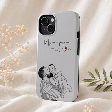 Personalized First Time Dad Detailed Line Art Tough Phone Case with Custom Text