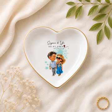 Personalized Couple Photo Caricature Trinket Dish with Custom Text, Custom Romantic Keepsake Gift