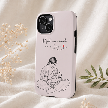 Personalized First Time Mom Detailed Line Art Tough Phone Case with Custom Text