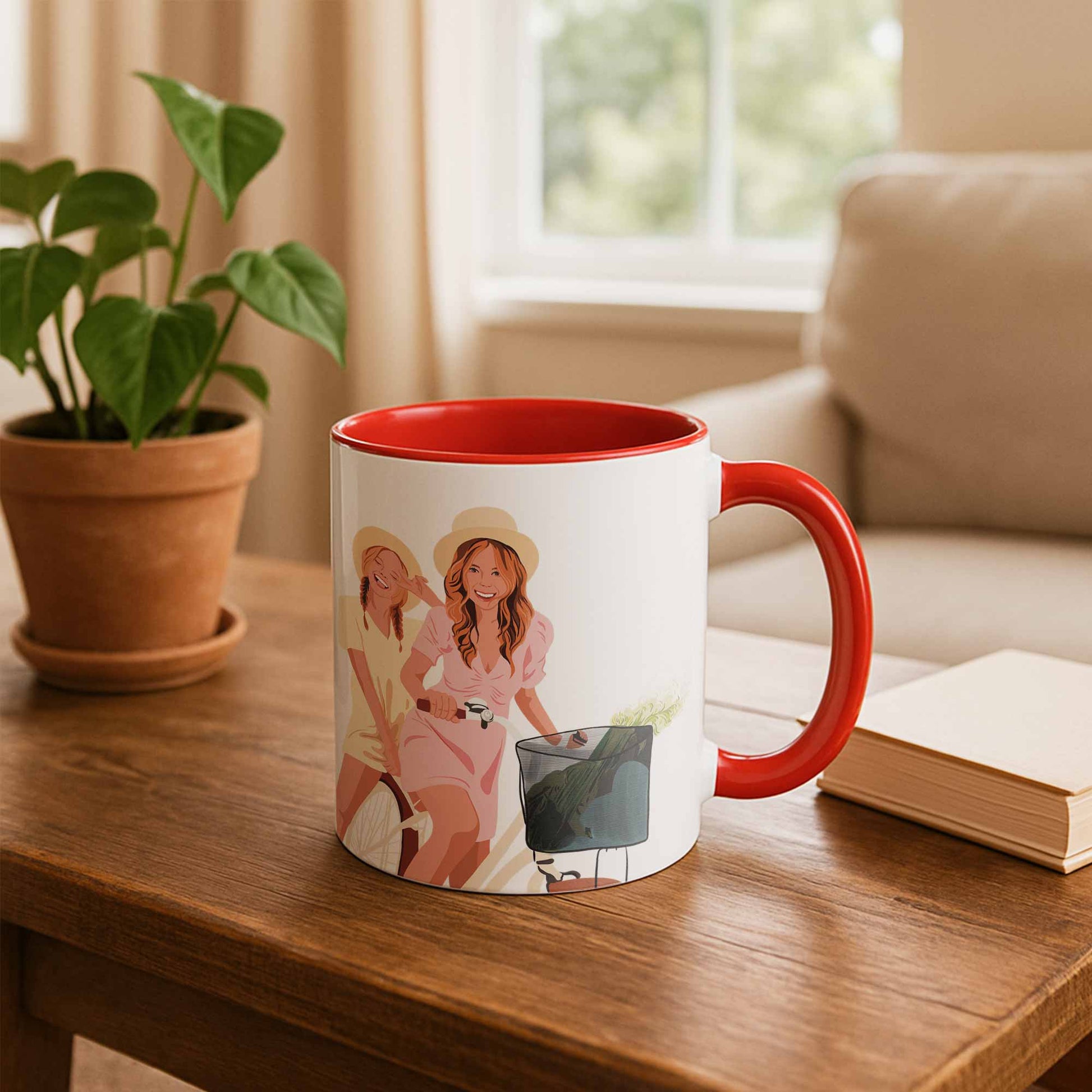 Custom Best Friends Portrait Turn Photo To Art, Thoughtful Friendship Gift, Best Friends Keepsake Accent Mug Coffee (11, 15oz)-BeUnikArt