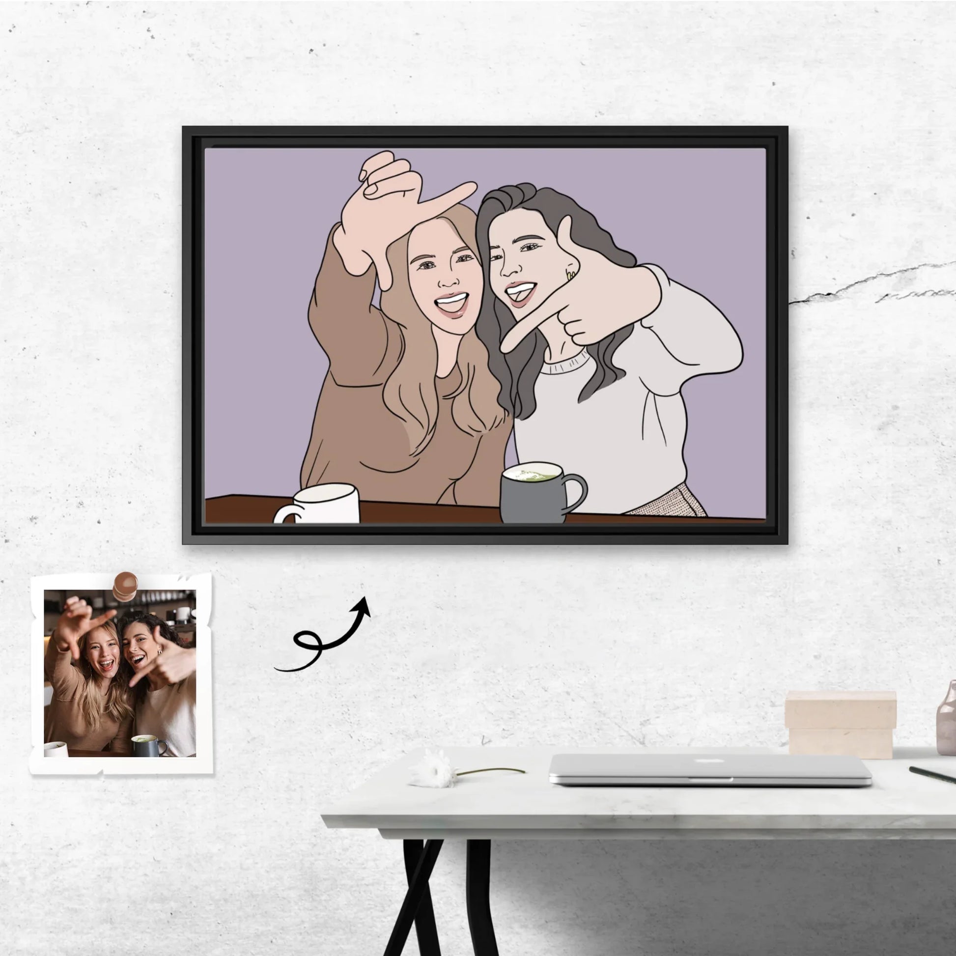 Personalized Friendship Doodle Art from Photo, Best Friends Gift, Friend Anniversary, Birthday Present Canvas-BeUnikArt