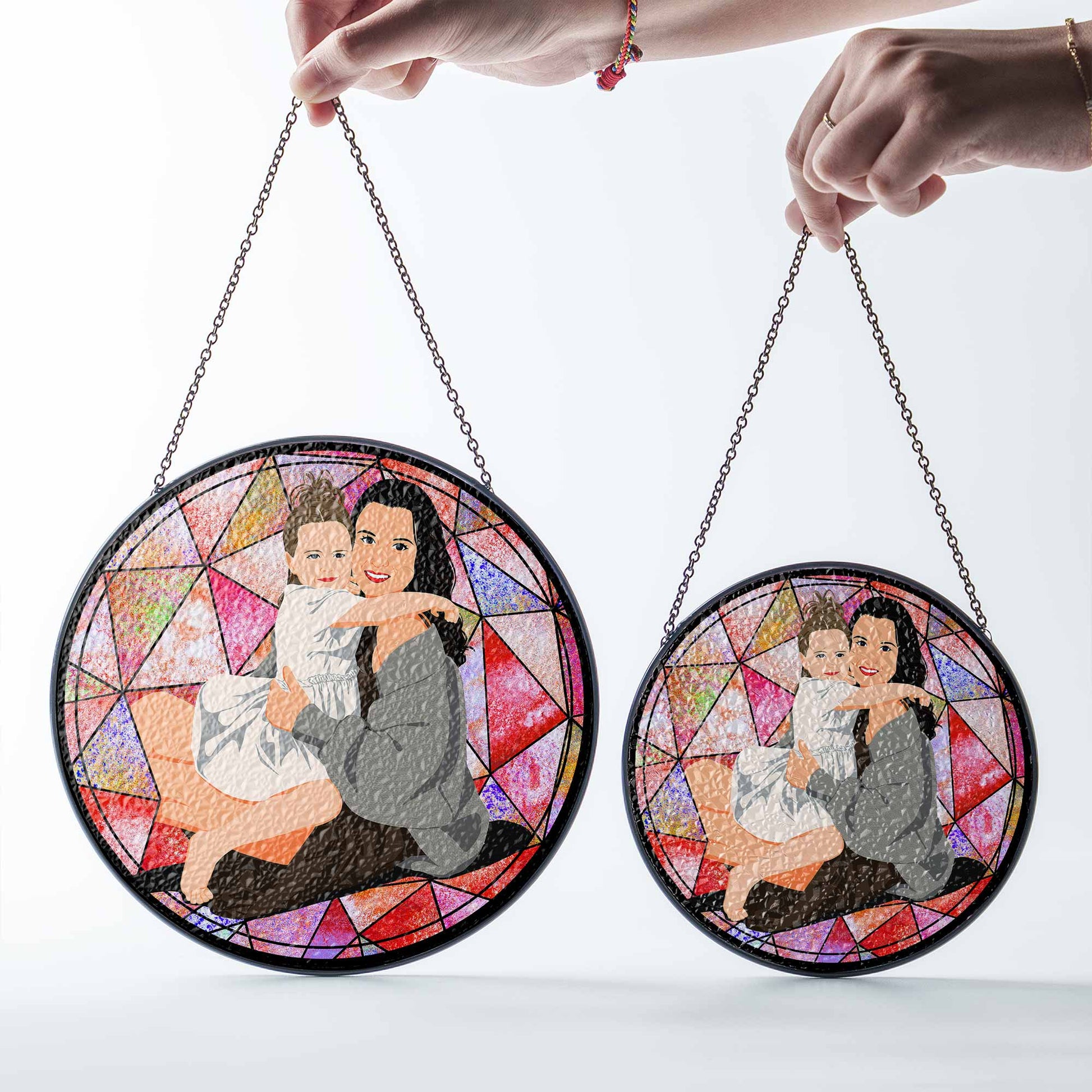 Custom Photo Portrait Illustration with Glass Suncatcher Window Hanging Decoration for Mother's Day Gift-BeUnikArt