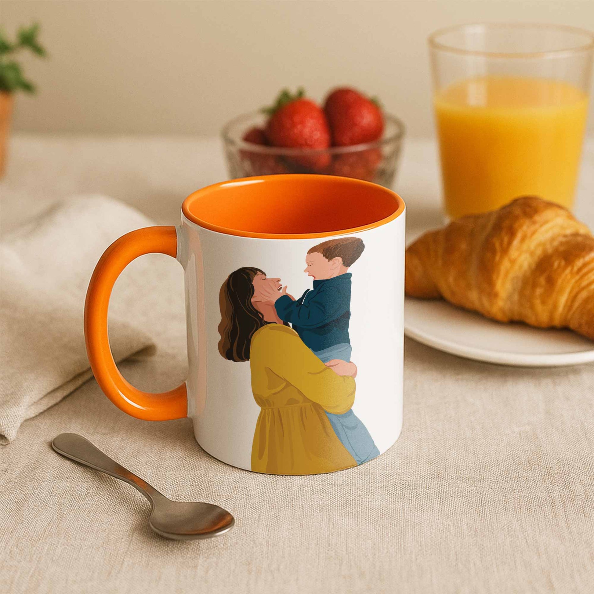 Personalized Illustration Art From Portrait Photo, Mom and Kid Memorial, Mothers Day Accent Coffee Mug (11, 15oz)-BeUnikArt