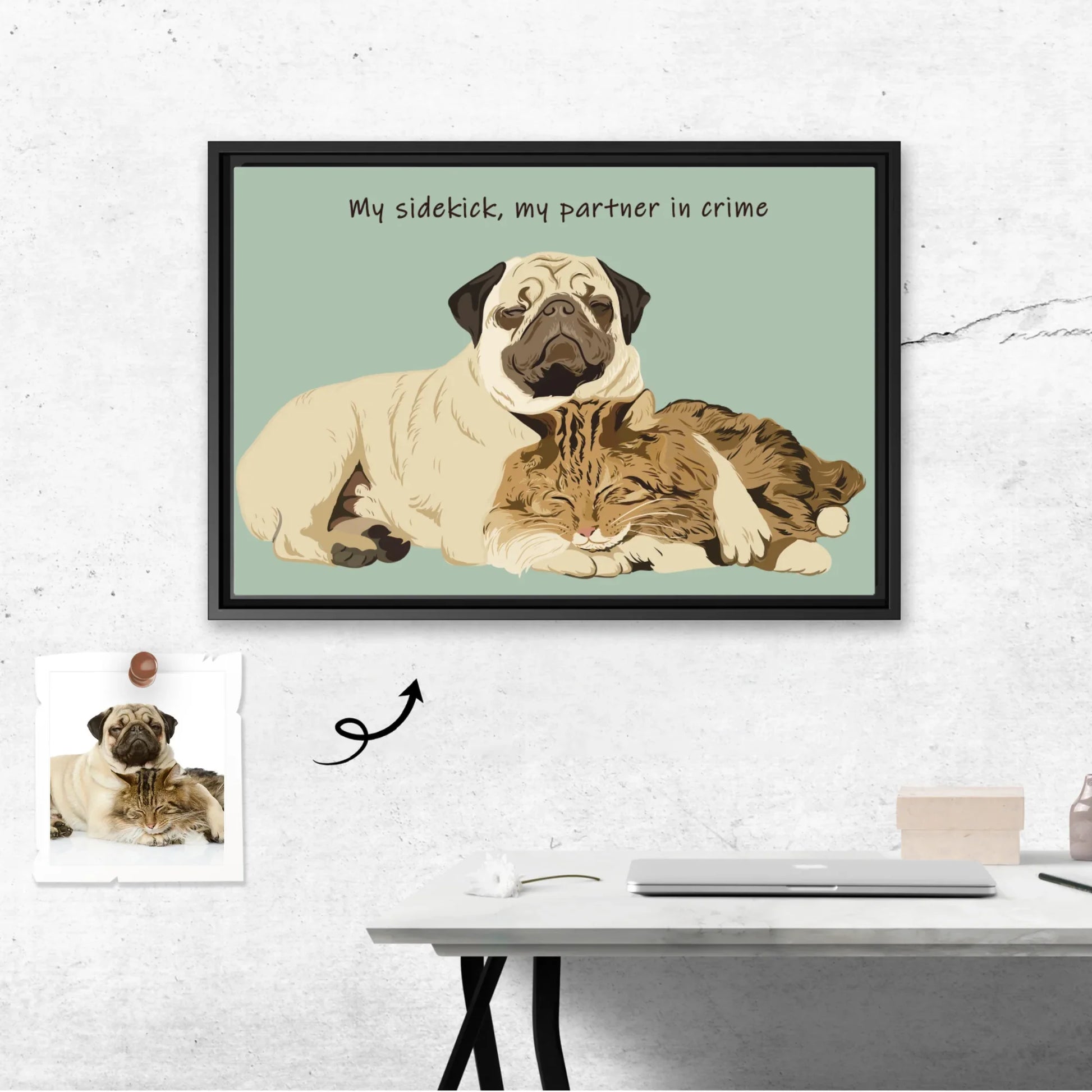 Customized Pet Lover Turn Portrait Photo to Illustration Art, Cat Mom Keepsake, Dog Loss Memorial Present, Pet Birthday Gift Canvas-BeUnikArt