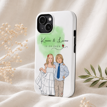 Personalized Baby Siblings Illustration Tough Phone Case with Custom Text