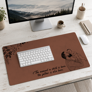Personalized Photo to Detailed Line Art First Time Dad Desk Mat with Custom Text