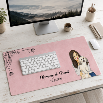Personalized Dog & Owner Photo to Water Color Doodle Desk Mat with Custom Text