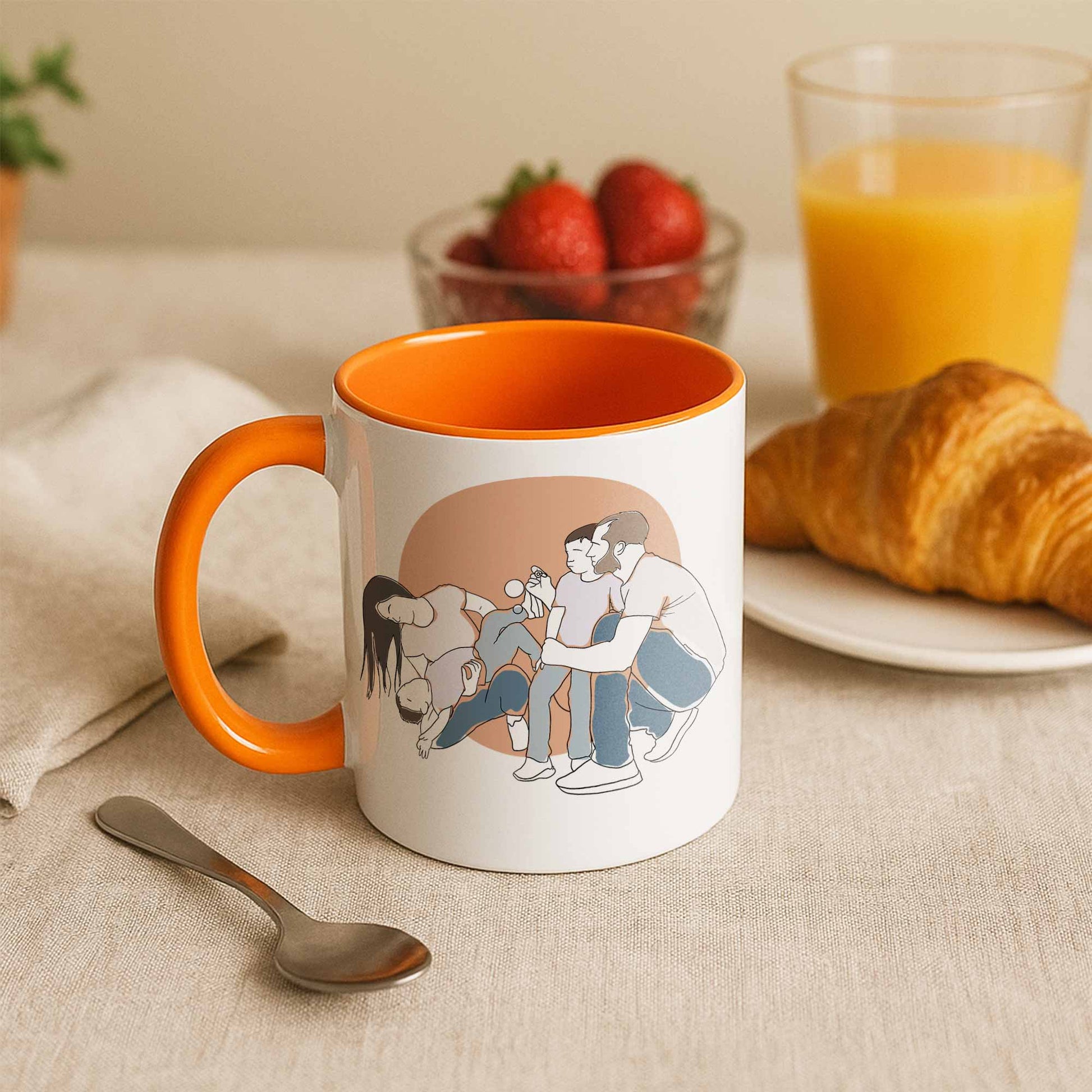 Personalized Turn Family Photo to Doodle Art Style, Perfect Gift for Father, Mother's Day, Accent Coffee Mug (11, 15oz)-BeUnikArt