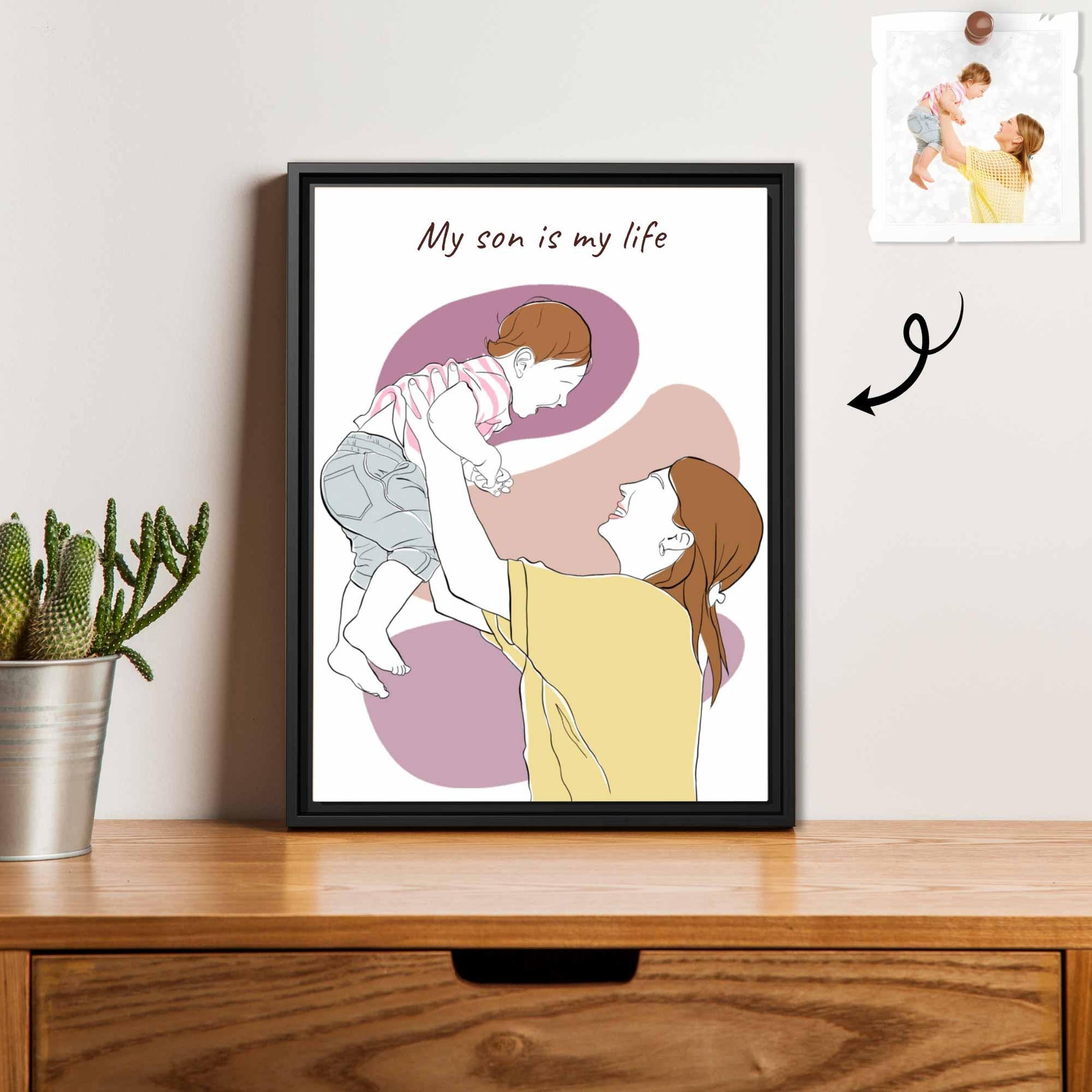 Customized Mom and Baby Dad and Kids Photo Turn to Doodle Art Style, Family Gift Anniversary Digital File-BeUnikArt