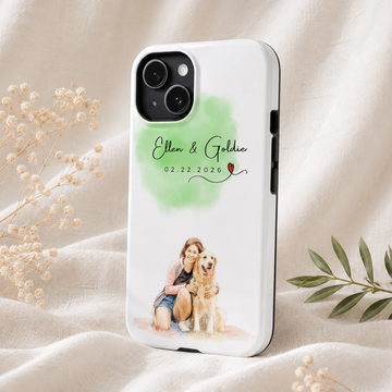 Personalized Cat Dog & Owner Water Color Tough Phone Case with Custom Text