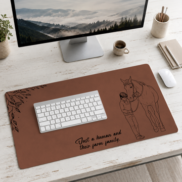 Custom Pet & Owner Photo Detailed Line Art Desk Mat with Personalized Text