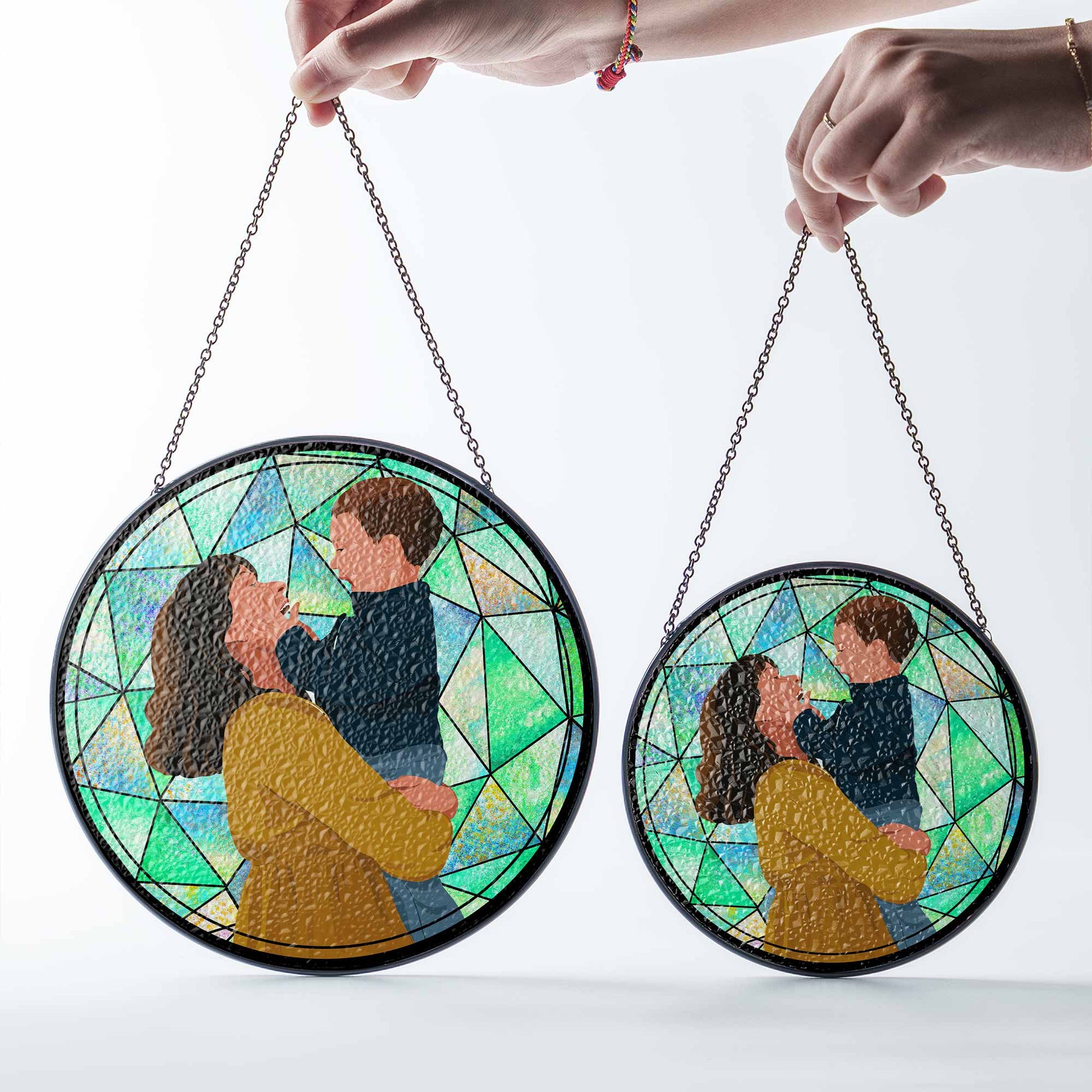 Custom Photo To Illustration Art, Mother Daughter Son Family Potrait Art Mother's Day Stained Glass Suncatcher, Window Hanging Gift for Mom-BeUnikArt