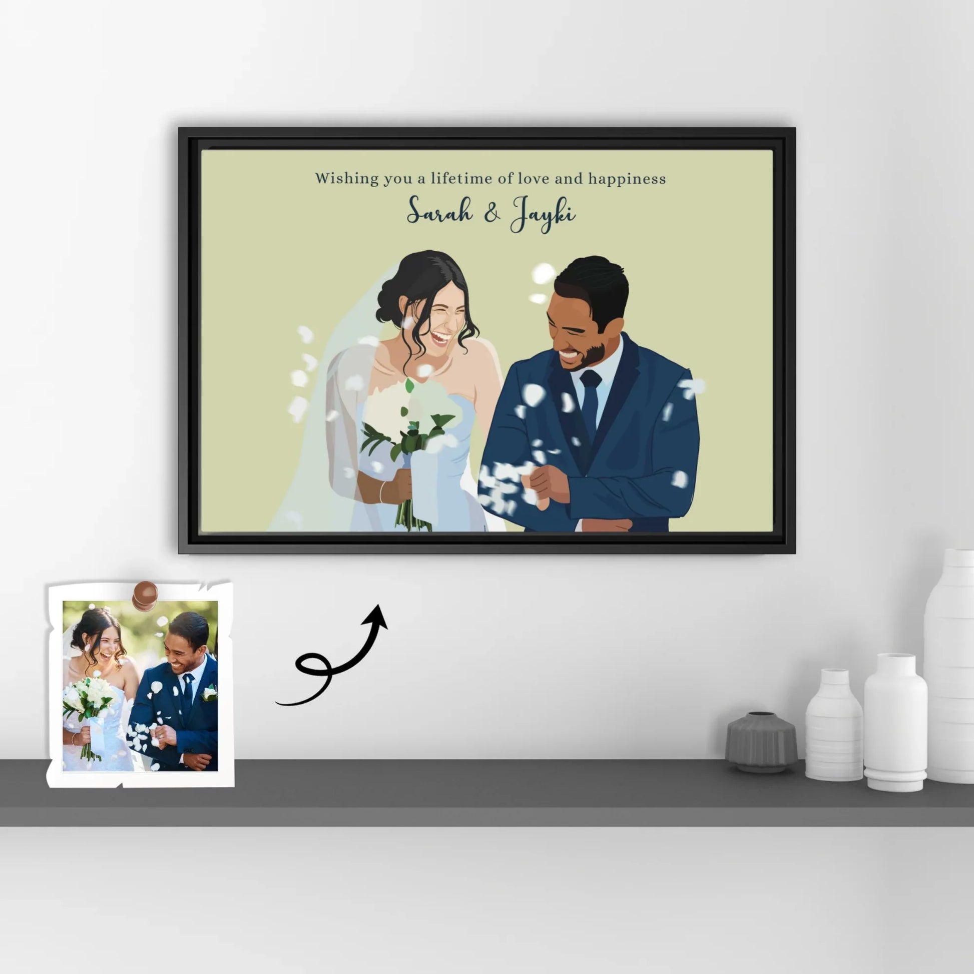 Personalized Wedding Illustration Art, Unique Gift for Newlyweds, Wedding Anniversary Canvas-BeUnikArt
