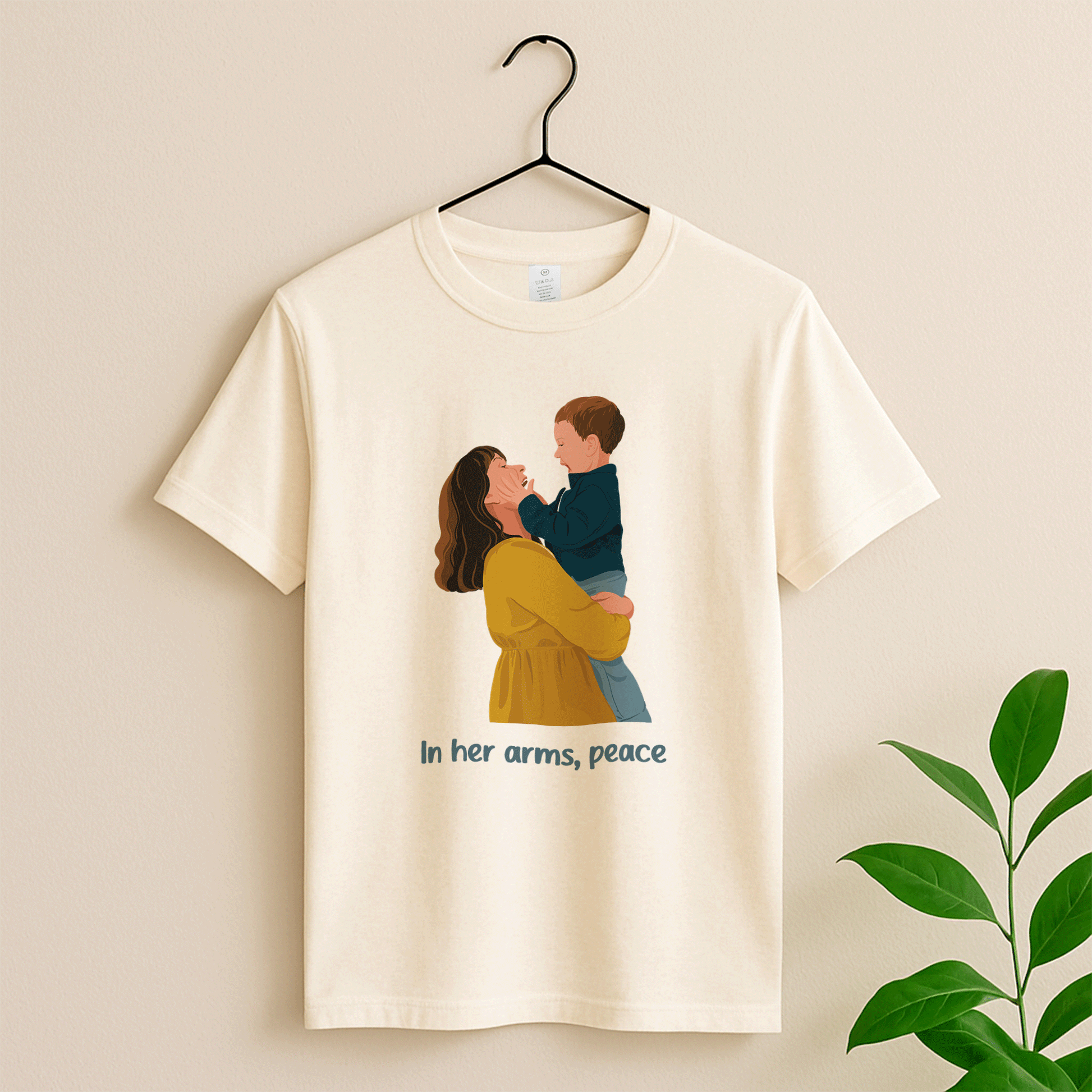 Personalized Illustration Art From Portrait Photo, Mom and Kid Memorial, Mothers Day Unisex Crewneck T-shirt S-5XL-BeUnikArt