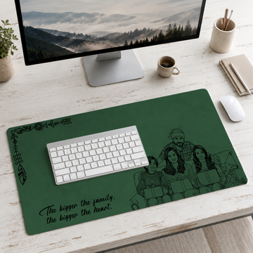 Personalized Photo to Detailed Line Art Big Family Desk Mat with Custom Text