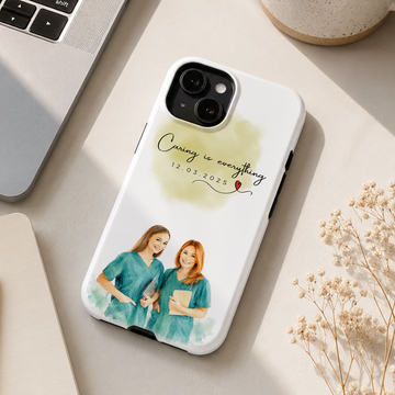 Tough Phone Case for iPhone & Samsung, Personalized Nurse Water Color Portrait with Custom Text, Custom Appreciation Gift