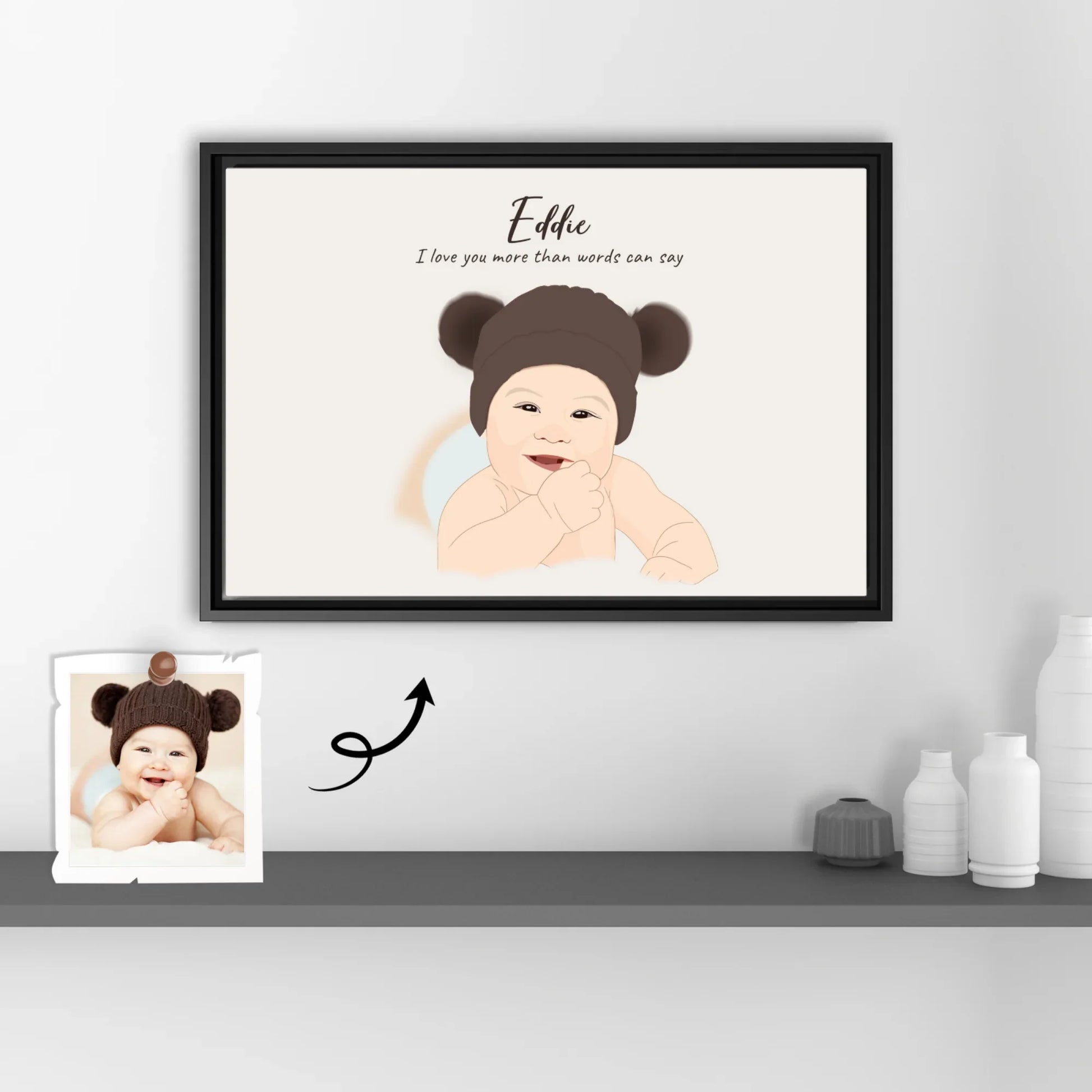 Custom Baby Portrait Photo Art, Personalized Baby Illustration Painting, Baby Shower Gift, Newborn Keepsake Canvas-BeUnikArt