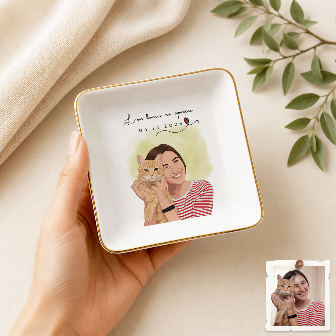 Personalized Pet Trinket Dish with Custom Text, Photo to Illustration Jewelry Dish for Dog Cat Horse Owners