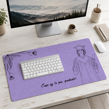 Personalized Photo to Detailed Line Art Graduation Desk Mat with Custom Text