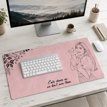 Personalized Photo to Detailed Line Art Cat & Pet Owner Desk Mat with Custom Text
