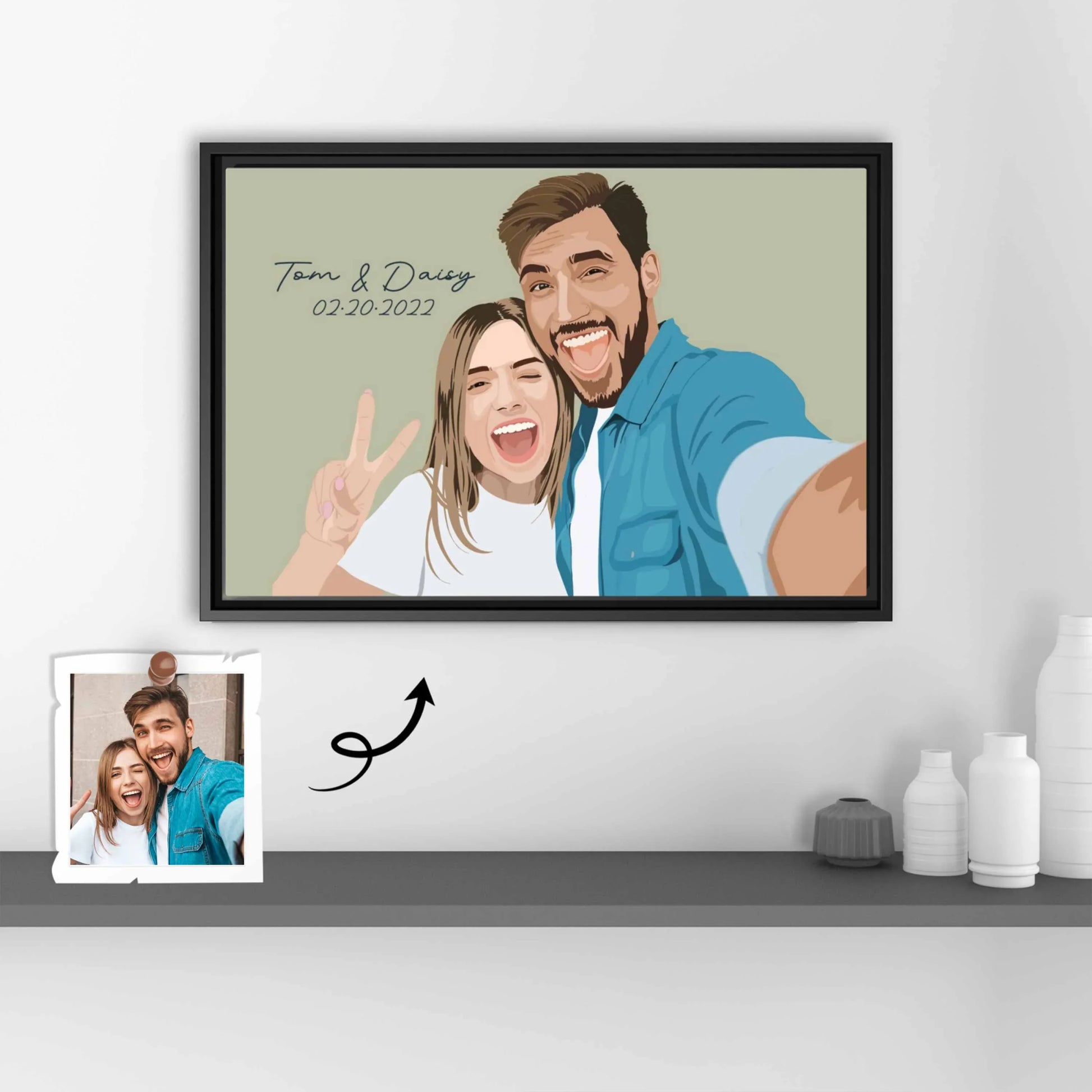 Personalized Couple Illustration Anniversary Gift, Custom Portrait from Photo on Canvas-BeUnikArt