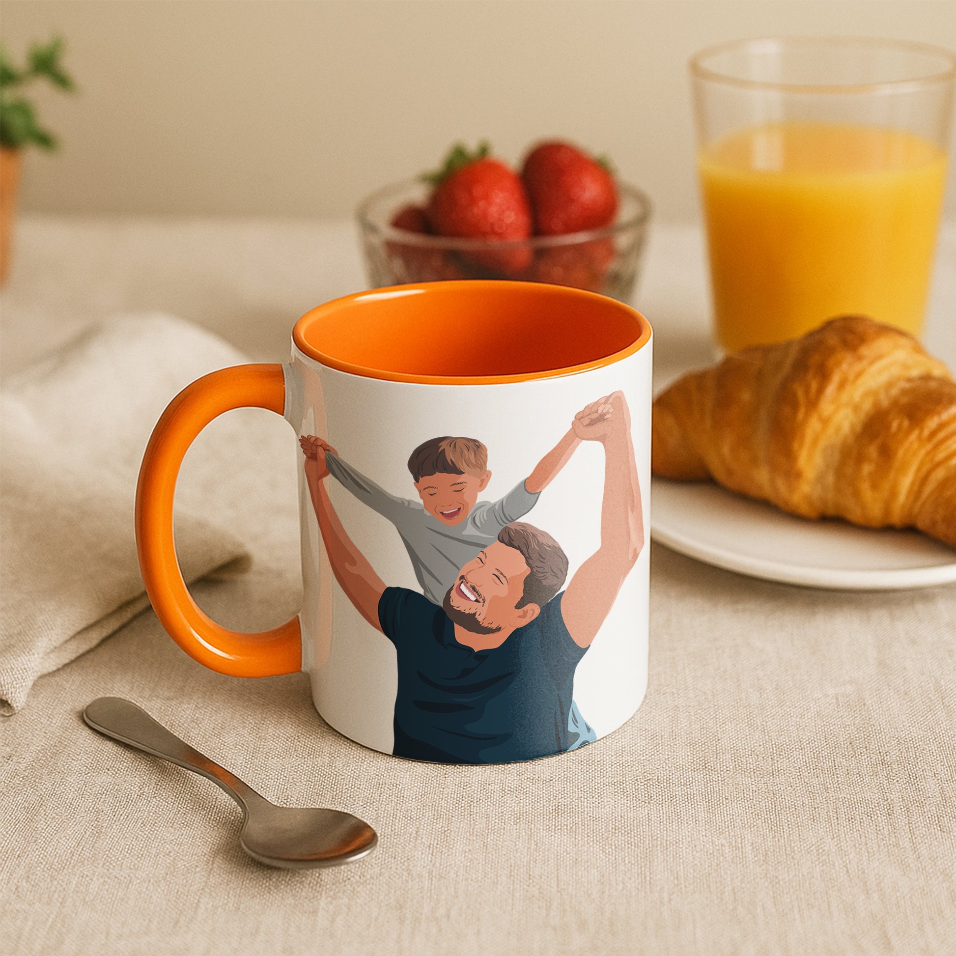 Customized Photo To Illustration Art Father Son Daughter, Gift for Dad, Father's Day Accent Coffee Mug (11, 15oz)-BeUnikArt