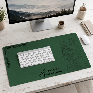 Personalized Photo to Detailed Line Art Couple Desk Mat with Custom Text