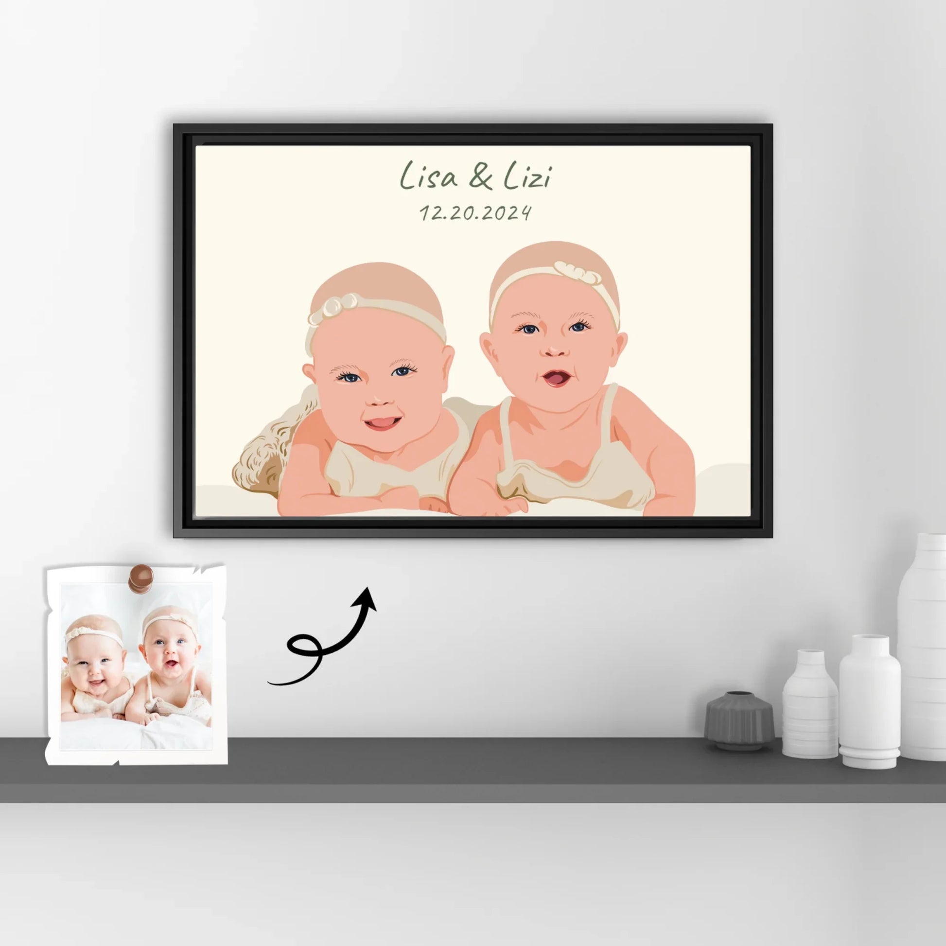 Custom Baby Portrait from Photo, Personalized Art, Thoughtful Gift for Baby Shower, Newborn Arrival Canvas-BeUnikArt