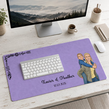 Personalized Mom & Kid Photo to Illustration Desk Mat with Custom Text