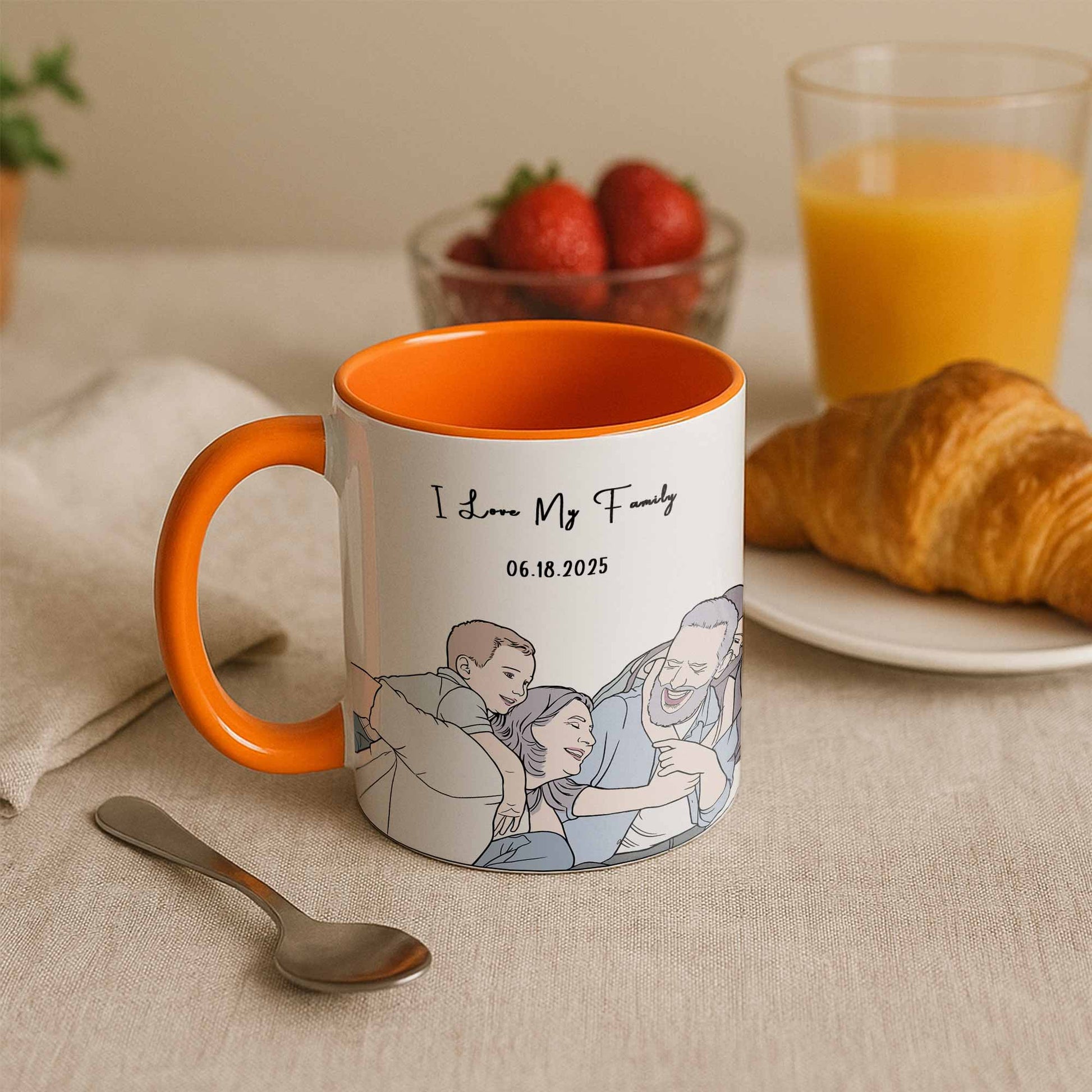 Customized Family Photo Turn to Doodle Art Style, Family Gift Mug, Accent Coffee Mug (11, 15oz)-BeUnikArt