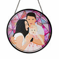 Customize Portrait Photo to Illustration Art, Family Mom Dad Son Daughter Stain Glass Suncatcher, Father's Day Mother's Day Gift-BeUnikArt