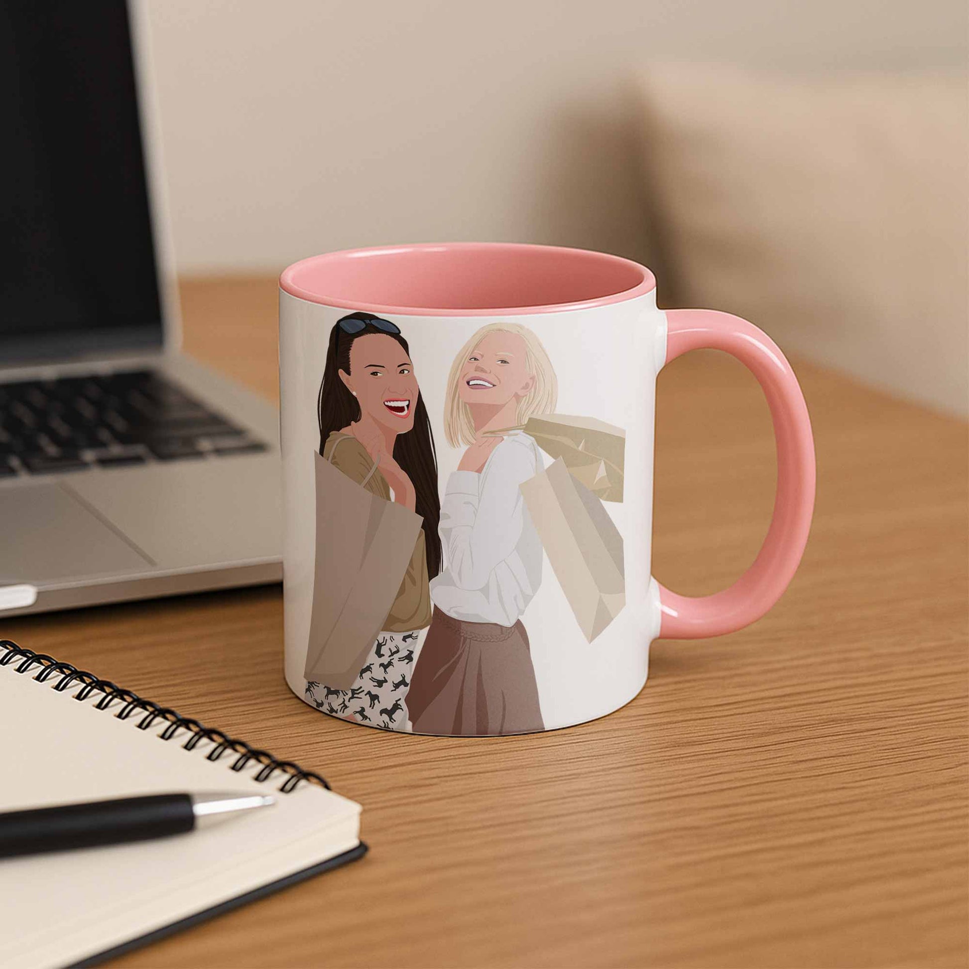 Custom Best Friends Portrait Turn Photo To Art, Thoughtful Friendship Gift, Best Friends Keepsake Accent Mug Coffee (11, 15oz)-BeUnikArt