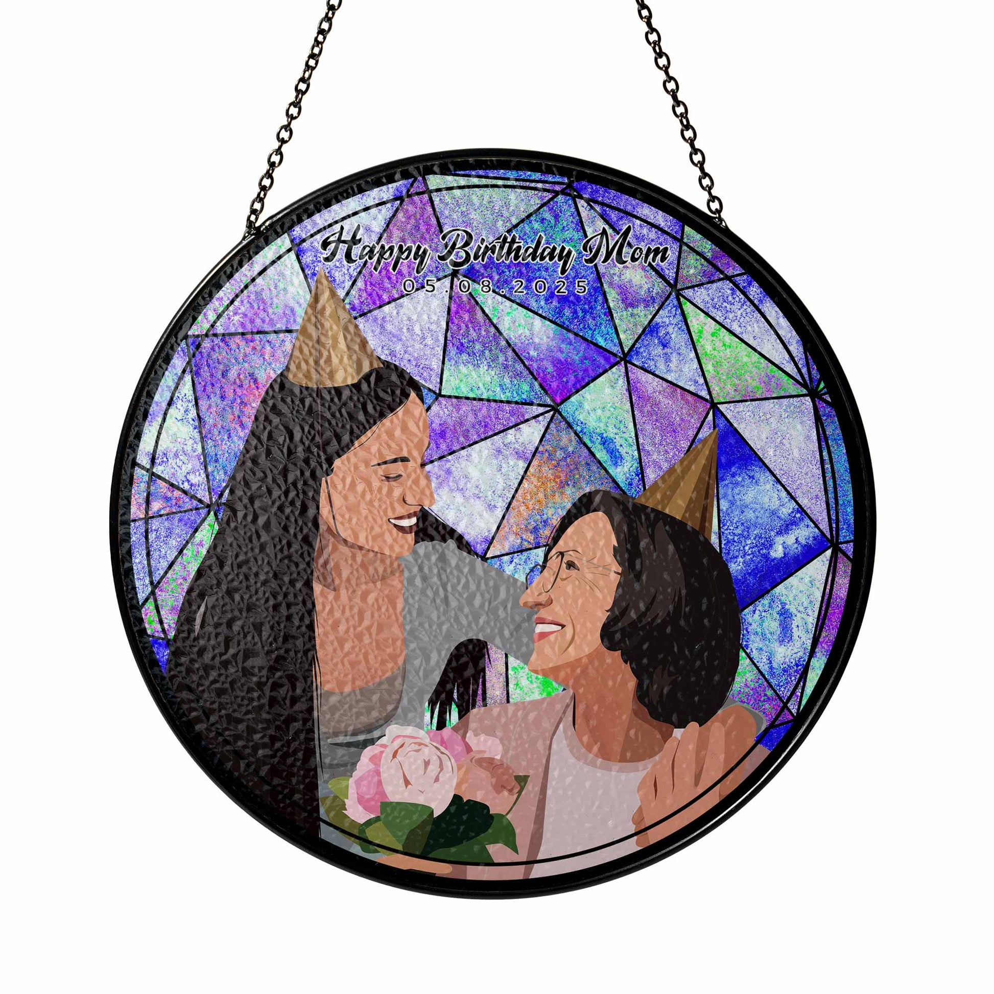Custom Photo Potrait To Illustration Art, Mother's Day Perfect Gift, Turn Art Photo With Glass Suncatcher, Window Hanging Decoration-BeUnikArt