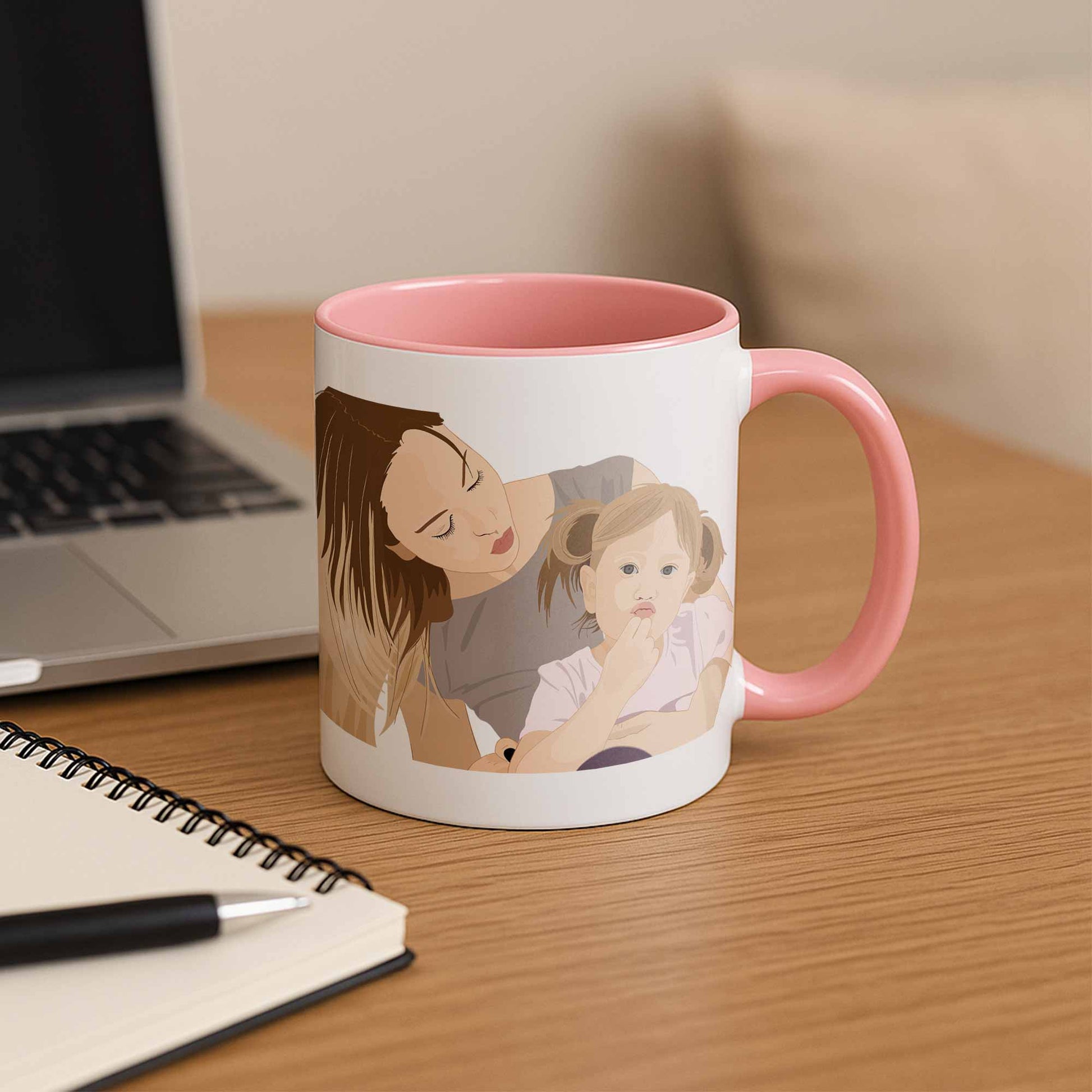 Customized Portrait Photo to Illustration Art Gift, Memorial Mother's Day Accent Coffee Mug (11, 15oz)-BeUnikArt