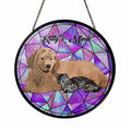Personalize Pet and Owner Portrait Photo Illustration Art, Pet's Photo Glass Suncatcher, Window Hanging Suncatcher Gift for Pet's Owner-BeUnikArt