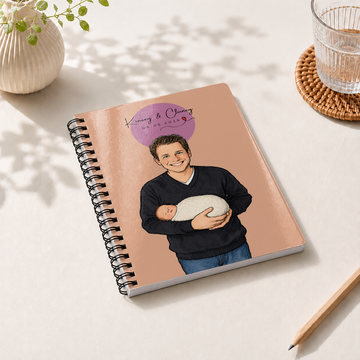 Personalized First Time Dad Sketch Doodle Spiral Bound Journal with Custom Text, New Dad and Baby Portrait Notebook Gift