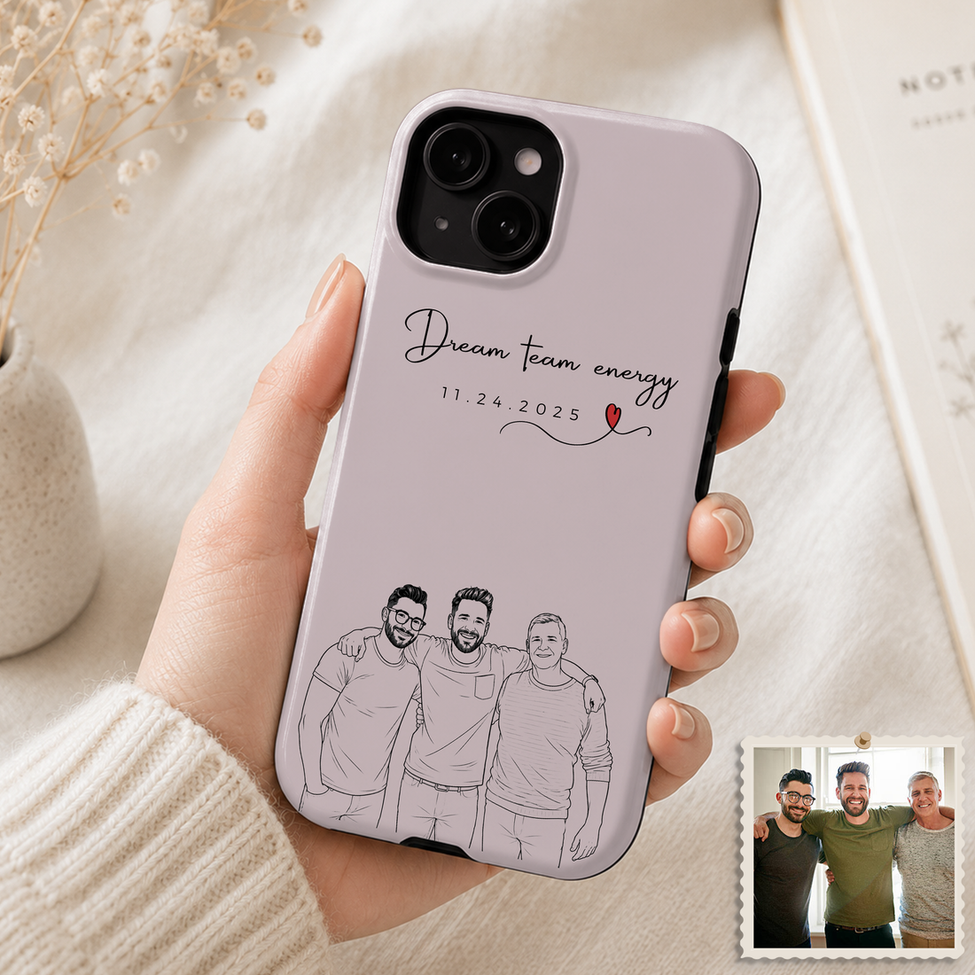 Tough Phone Case for iPhone & Samsung, Personalized Friend Detailed Line Art Case with Custom Text