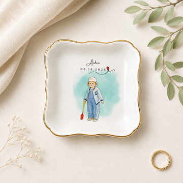 Personalized Baby With Mom Photo Water Color Doodle Trinket Dish with Custom Text, Custom Mother and Baby Keepsake Gift