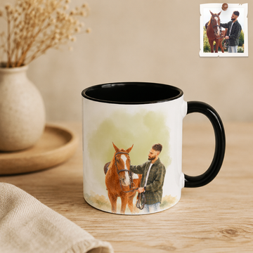Personalized Farm Pet & Owner Photo to Water Color Accent Mug with Custom Text