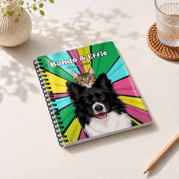 Personalized Pop Art Pet Spiral Bound Journal with Custom Text, Custom Pet Portrait Journal Gift