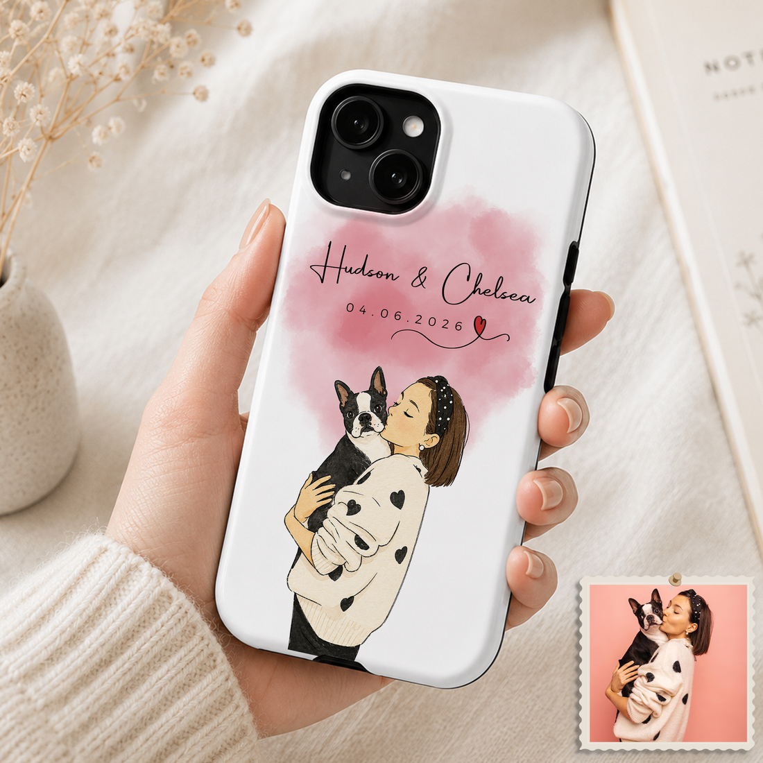 Tough Phone Case for iPhone & Samsung, Personalized Multi Pet Owner Water Color Doodle Case with Custom Text