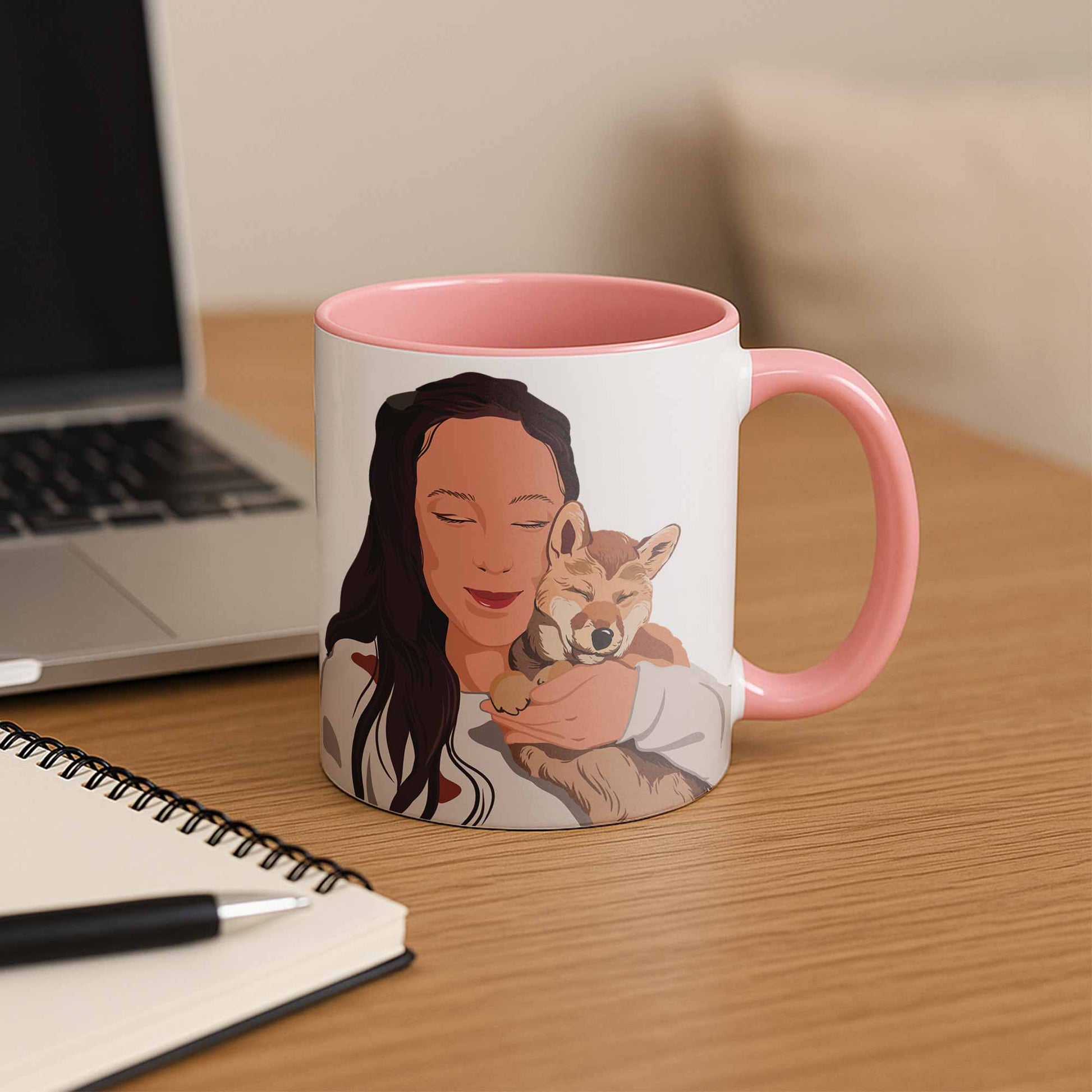 Customized Pet Lover Turn Portrait Photo to Illustration Art, Cat Mom Keepsake, Dog Memorial Present, Accent Coffee Mug (11, 15oz)-BeUnikArt