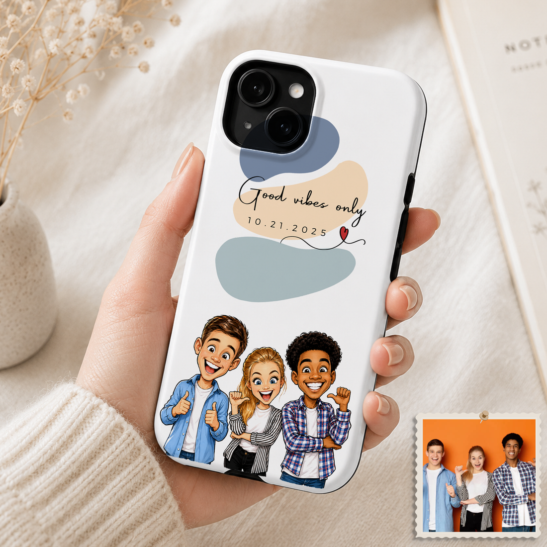 Tough Phone Case for iPhone & Samsung, Personalized Friend Caricature Case with Custom Text