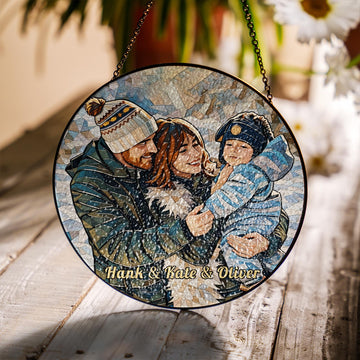 Personalized Family Illustration Glass Suncatcher - Custom Gift for Family, Heartwarming Housewarming & Mother’s Day Window Decor